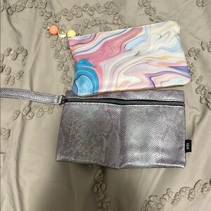 Ipsy Silver and Pink Cosmetic Bags Set